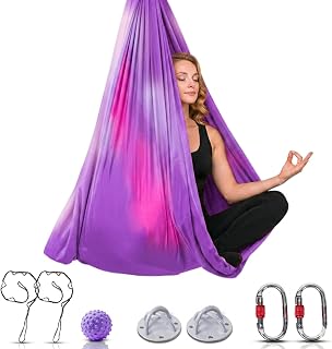 LOTUS78 Aerial Yoga Hammock 5.5 Yards (198 Inches) – Premium Aerial Silk Swing for Antigravity Fitness, Inversion Therapy, Strength & Flexibility | Purple | Yoga Trapeze for Home & Studio