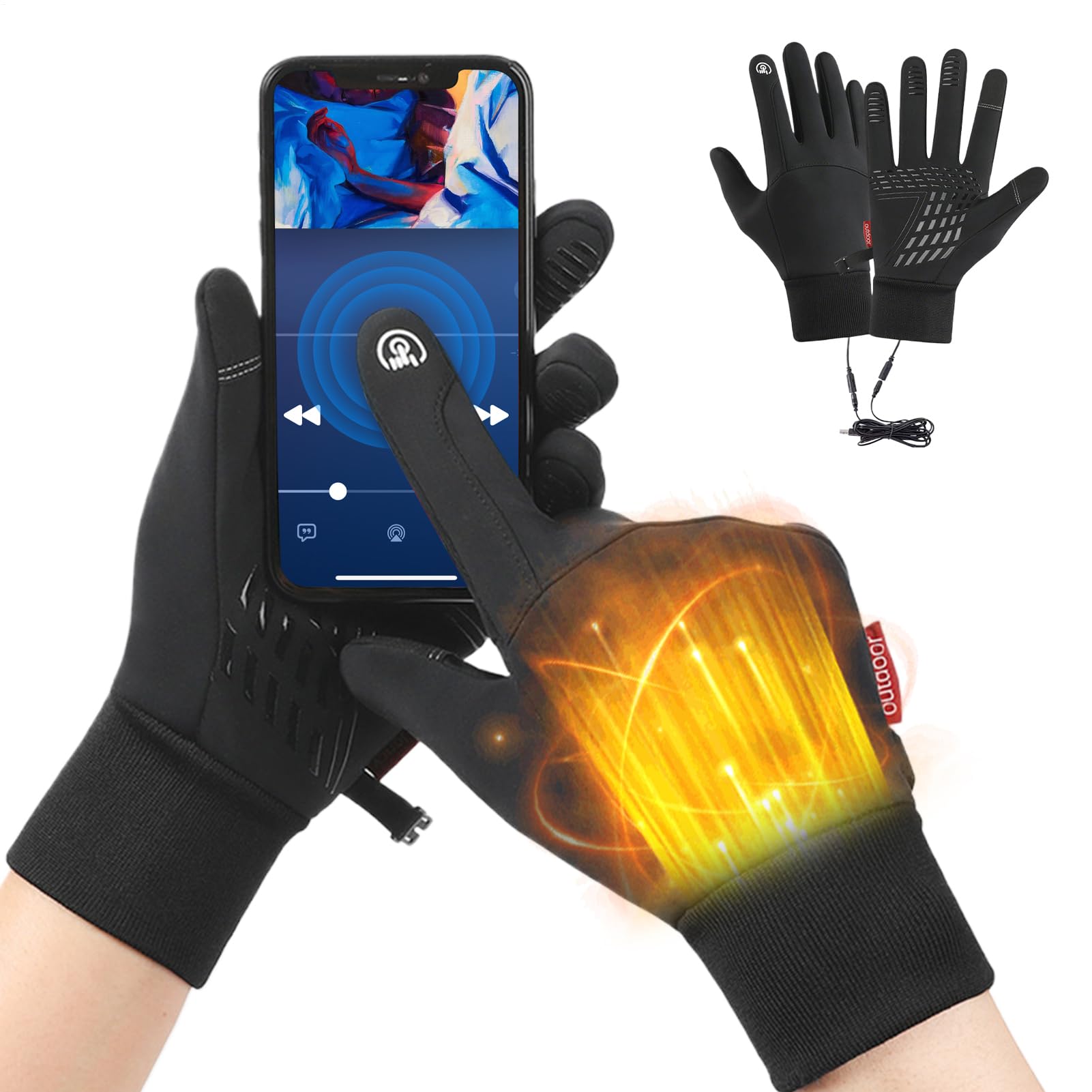 Electric Heated Gloves - Winter USB Gloves, Touchscreen Warm Mitts, Cold Weather Waterproof | Premium Sport Clothing Accessory For Running Fishing Cycling Commuting Hiking Outdoor Adventure Daily Use