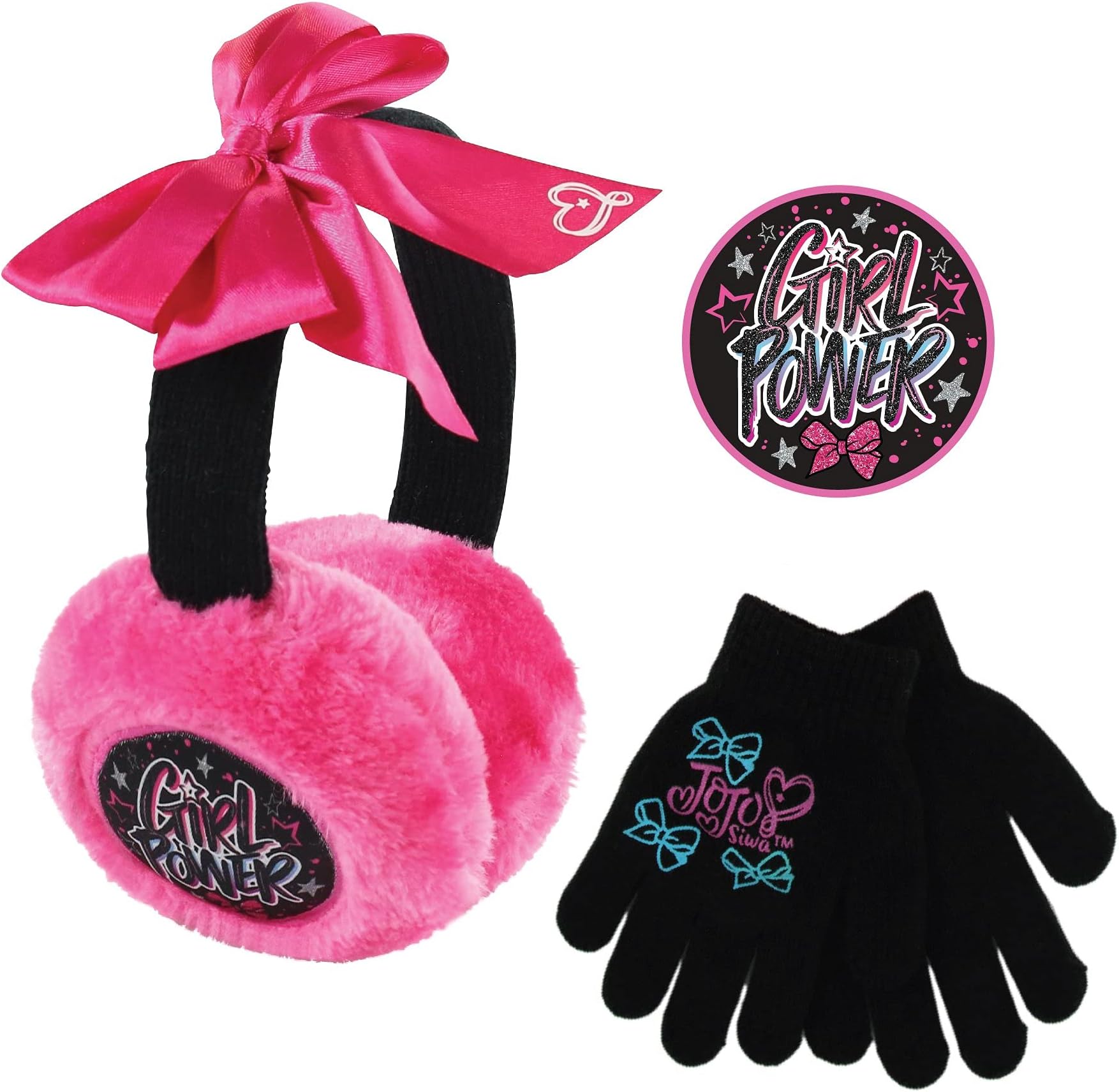 NickelodeonToddler Winter Earmuffs and Kids Gloves, JoJo Siwa Ear Warmers, Black, Little Girls, Ages 4-7