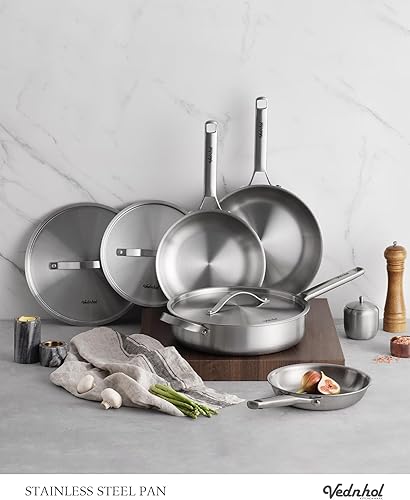 Miniatura 2 de Sartén de acero inoxidable con tapa de acero inoxidable de 12 pulgadas, sartén de acero inoxidable de tres capas, sartén de acero cepillado para