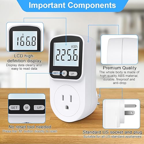 Miniatura 4 de Paquete de 2 medidor de vatios, medidor de potencia, enchufe para el hogar, monitor de uso de electricidad, monitor de uso eléctrico, medidor de