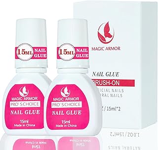 MAGIC ARMOR 2pcs Nail Glue for Acrylic Nails,Brush on Nail Glue for Broken Nails Professional Quick & Strong False Nail Tip Glue,Super Adhesive Nail Bond,Nail Glue Bulk for Fake Nails (15ML/0.5OZ)