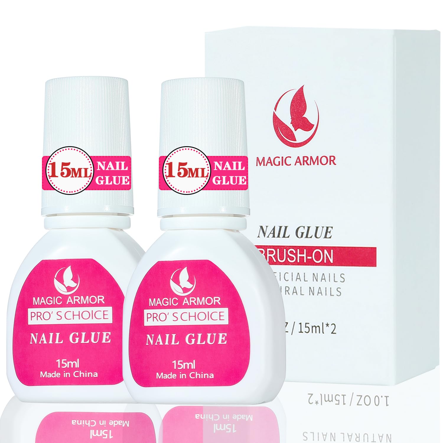 2 pcs Nail Glue for Acrylic Nails,Brush on Nail Glue for Broken Nails Professional Quick & Strong False Nail Tip Glue,Super Adhesive Nail Bond,Nail Glue Bulk Press on Fake Nails(15ML/0.5OZ)