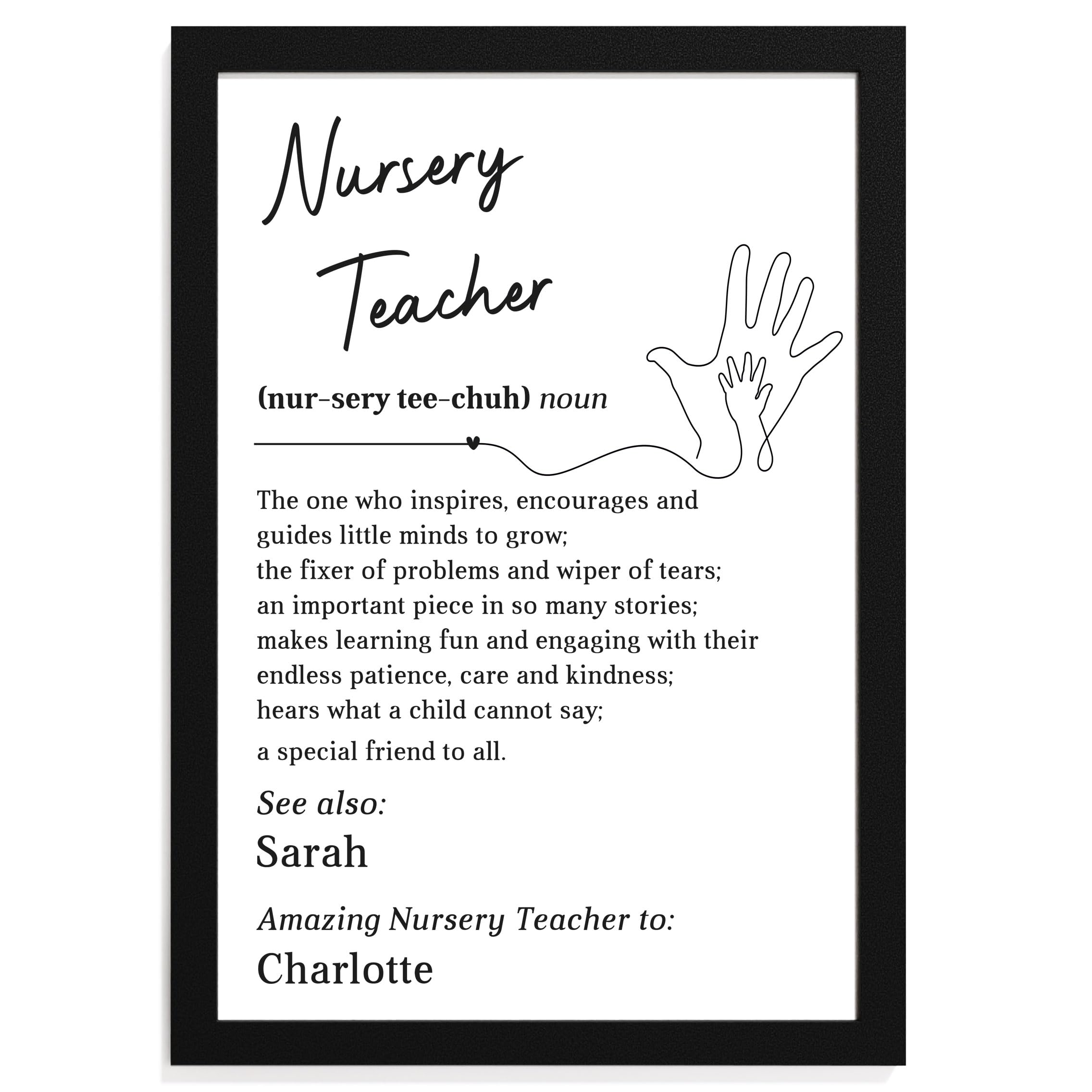 Beecreative Personalised Nursery Teacher Gifts - A5, A4 Print with Wooden Frame - Thank You Nursery Teacher Present