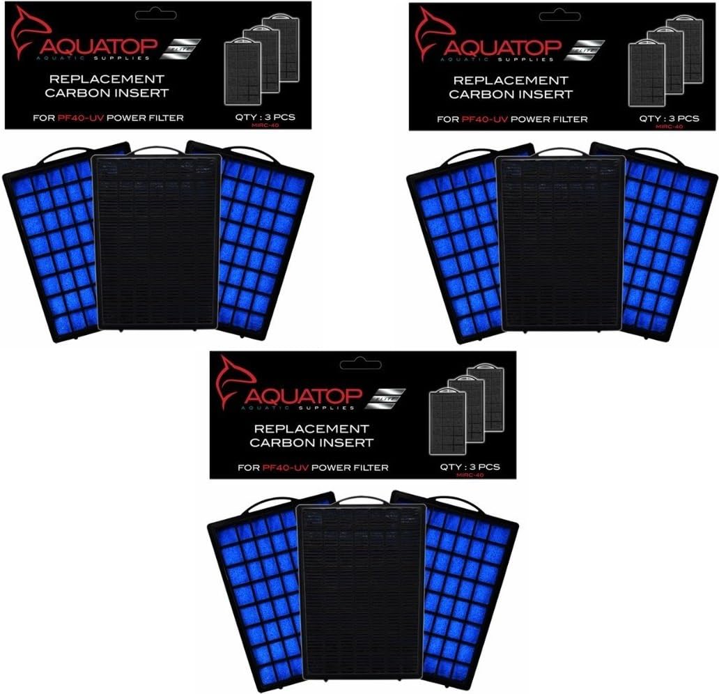 Aquatop Aquarium Carbon Cartridge for PF40-UV Hang On UV Filter - 9 Total Filters (3 packs with 3 per pack)