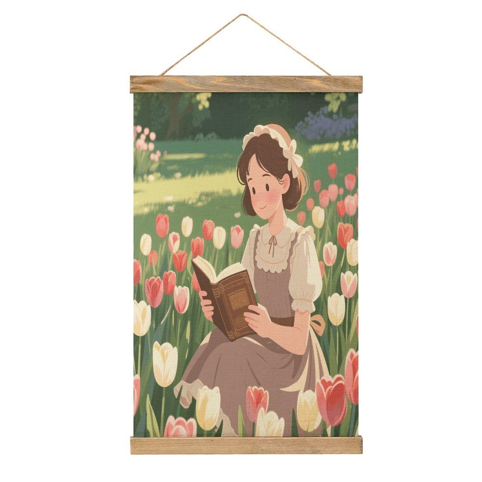 VstaDank Vintage Reading Book Linen Hanging Painting Vintage Canvas Wall Art Poster Reading Nook Corner Decor Retro Wall Decor Prints for Library Reading Room Home 13.2 X 20.47 Inch