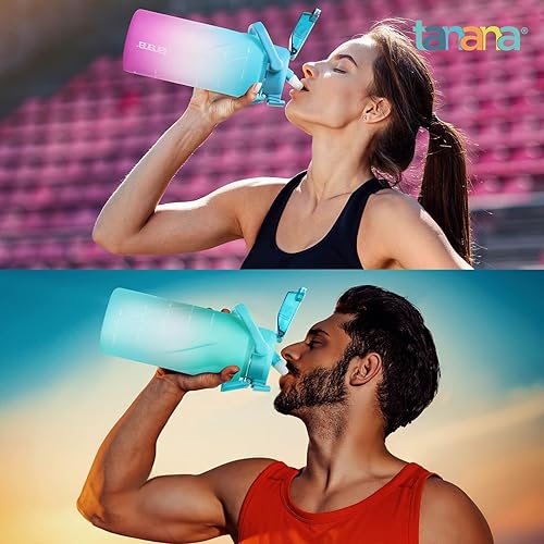 Miniatura 6 de TANANA Botella de agua de medio galón de 64 onzas con manga, sin olor químico, sin fugas, sin tritánBPA, jarra de agua de 12 galón con marcador de