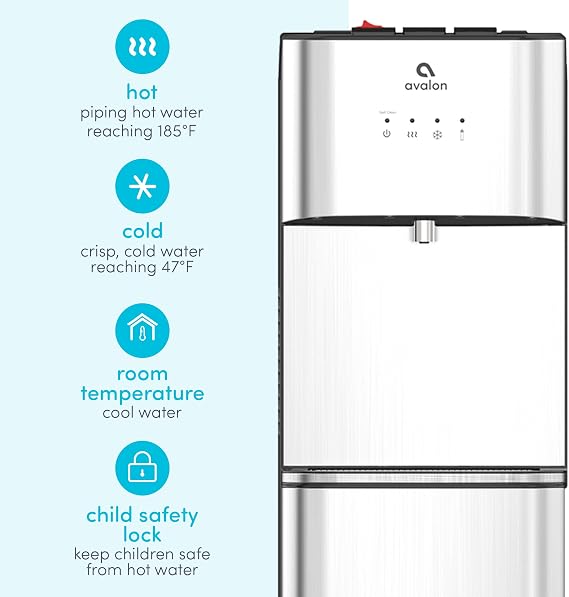 Avalon B3BLOZONEWTRCLR Limited Edition Self Cleaning Water Cooler Water Dispenser - 3 Temperature Settings - Hot, Cold & Room Water, Durable Stainless Steel Construction, Bottom Loading - UL/Energy Star Approved
