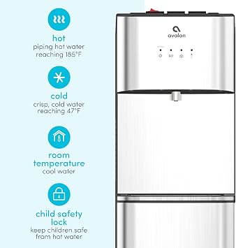 Avalon B3BLOZONEWTRCLR Limited Edition Self Cleaning Water Cooler Water Dispenser - 3 Temperature Settings - Hot, Cold & Room Water, Durable Stainless Steel Construction, Bottom Loading - UL/Energy Star Approved