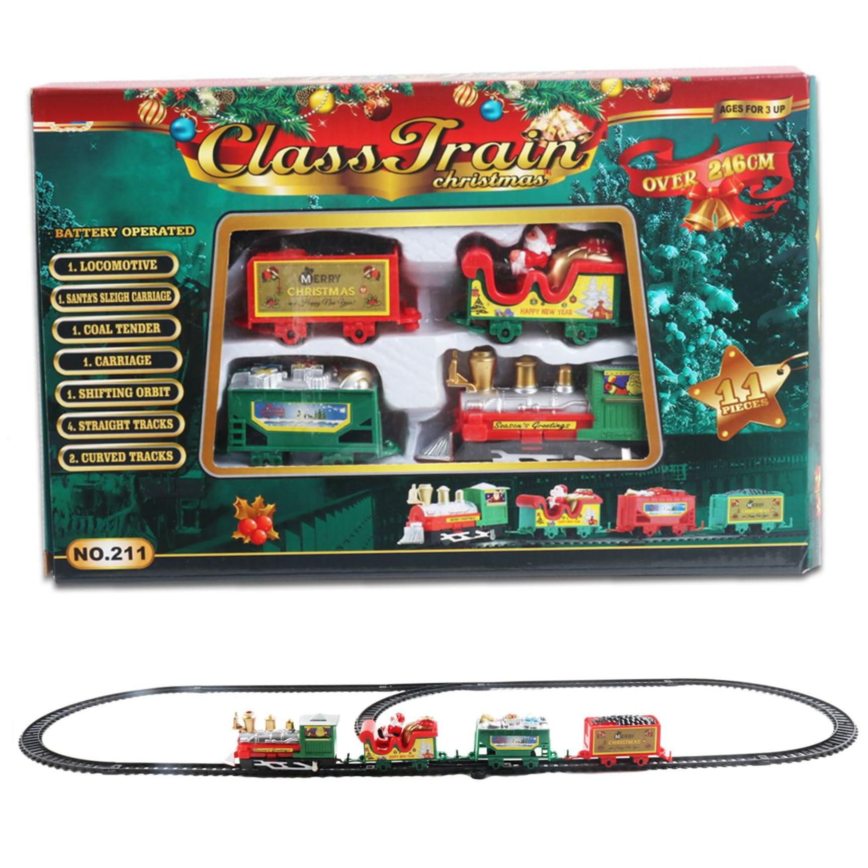 Jorzer Ensemble de Train électrique pour Enfants 11 x 7 x 1, Mini Train de Noël simulé avec 4 Voitures et Voies, Cadeaux Noël Classiques pour garçons et Filles (sans Batterie)
