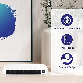 STRONG SW8000P 8-Port Gigabit Desktop Switch, Desktop and Wall Mounting, Ideal for Fast LAN Connections, Network Extension, White