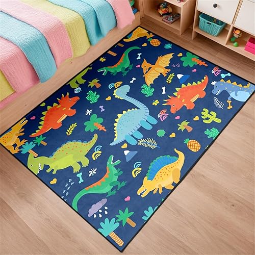 Alfombras de Dinosaurios Azules para Niños con Dibujos de Animales de Dibujos Animados Lindas Alfombras de Dinosaurios para Dormitorio de Niños Sala
