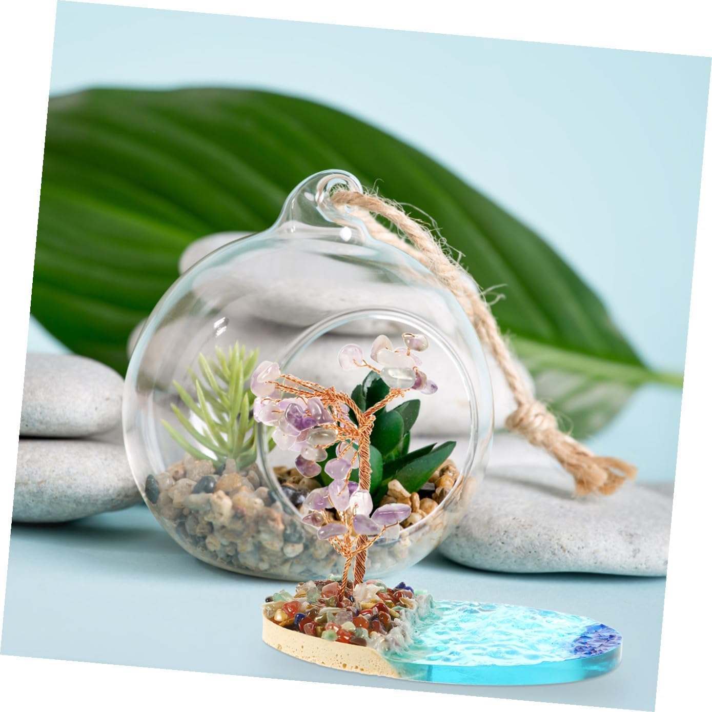 SOLUSTRE Summer Ocean World Micro Landscape Resin Seaside Island Figurine Decor for Desk 5-Inch Waterproof Desktop Ornament for Gardening and Home Decor