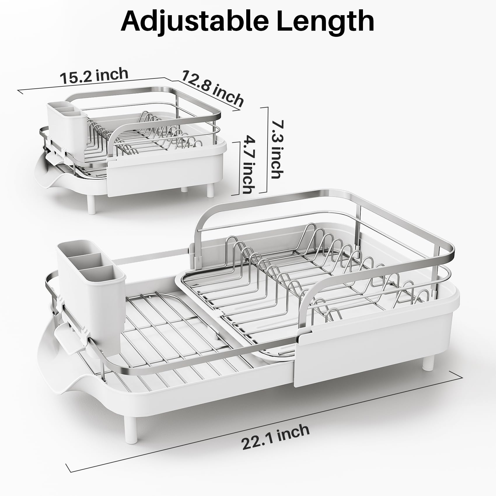 Escurridor de platos extensible para encimera de cocina, escurridor de platos de acero inoxidable con juego de escurridor y soporte para utensilios, escurridor de platos de secado de fregadero