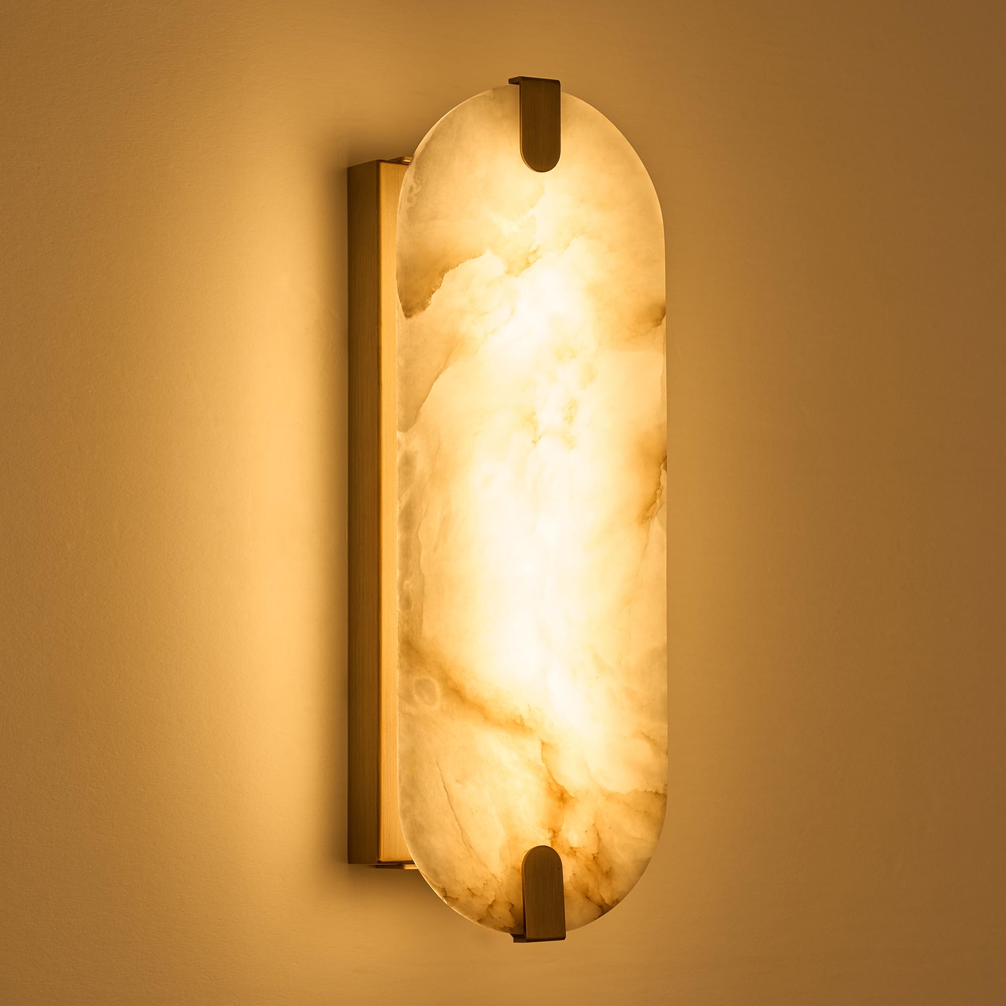 Photo 1 of ZEROUNO Alabaster Wall Sconces, 14.2 inch Natural Marble Wall lamp,Dimmable Alabaster Wall Light Fixtures for Stairs Bathroom Living Room Bedroom or Vanity,Hallway?Brushed Bronze
