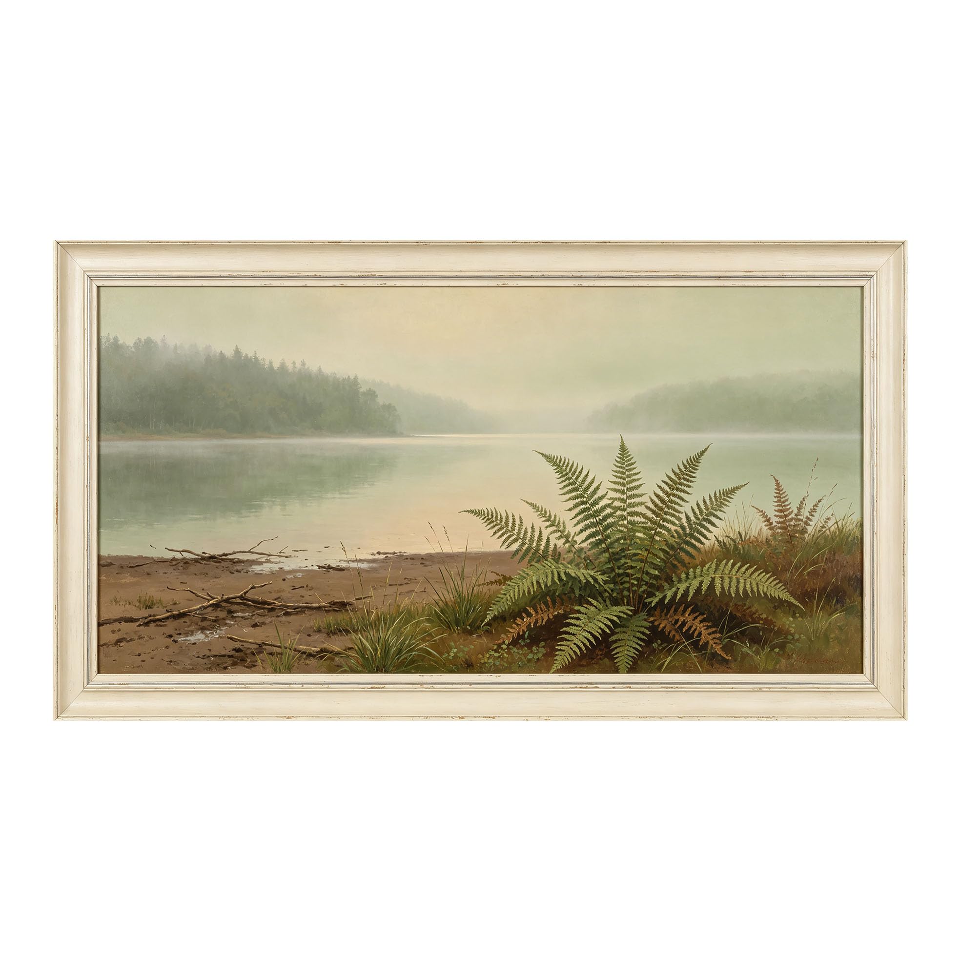 Yzpallescene 3D Framed Wall Art 50cm×100cm Misty Lake Shoreline Botanical Oil Painting Large Size SelfAdhesive Removable Wall Decor Prints Artwork for Living Room Bedroom Office