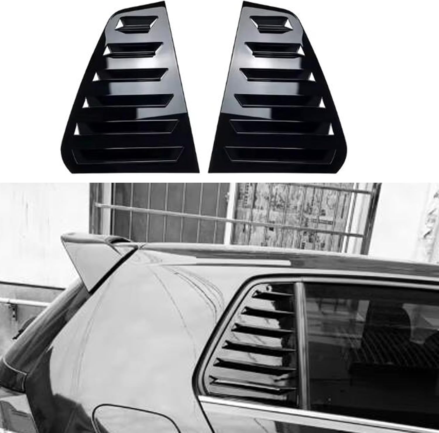 Heart Horse 2pcs for V-W Volk/swagen Golf7 MK7 7.5 GTI R 2013-2019 Accessories Sporty Car Auto Exterior Rear Side Window Louvers Air Vent Scoop Shades Cover Trim Blinds -Glossy Black
