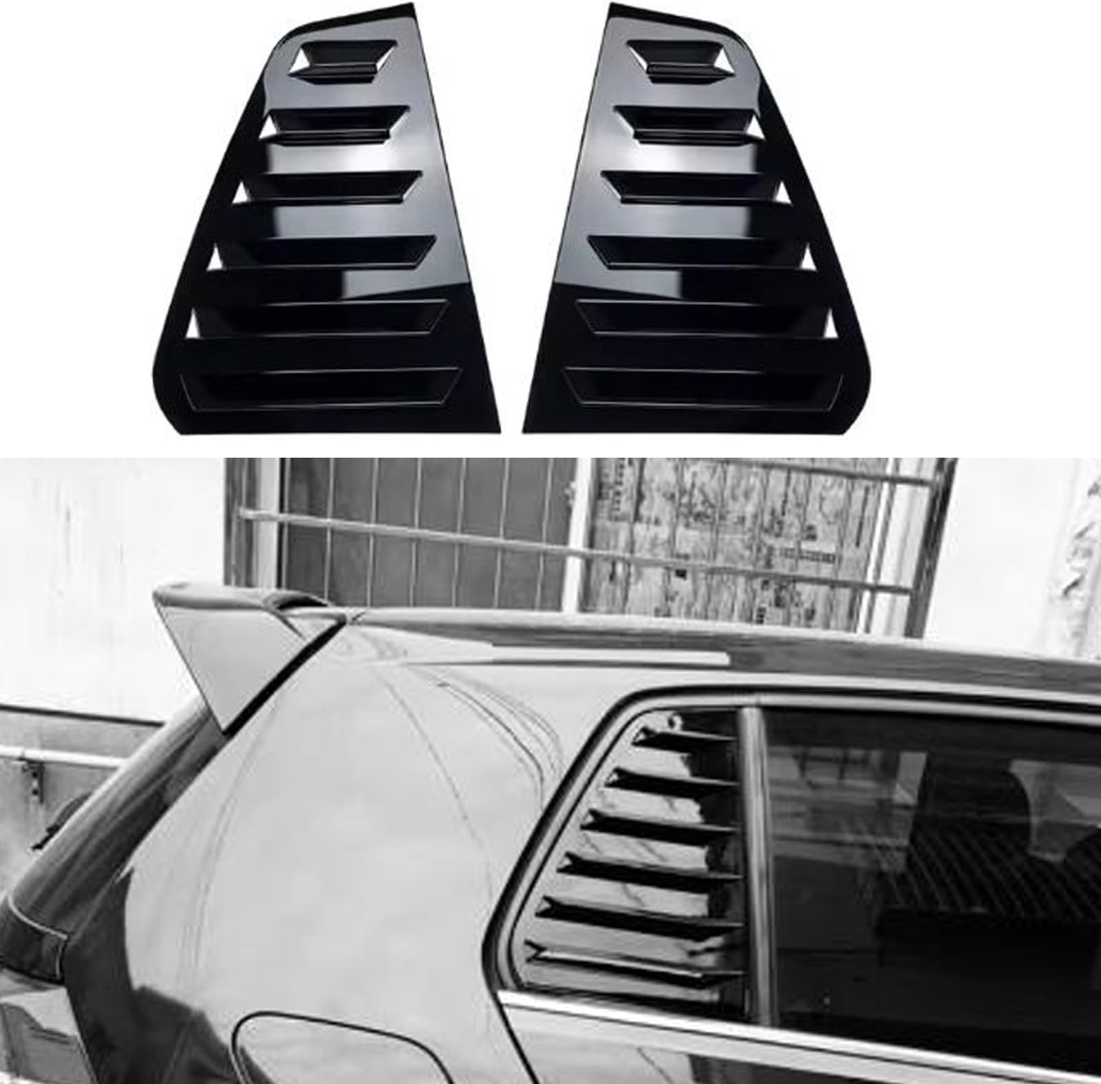 Heart Horse 2pcs for V-W Volk/swagen Golf7 MK7 7.5 GTI R 2013-2019 Accessories Sporty Car Auto Exterior Rear Side Window Louvers Air Vent Scoop Shades Cover Trim Blinds -Glossy Black