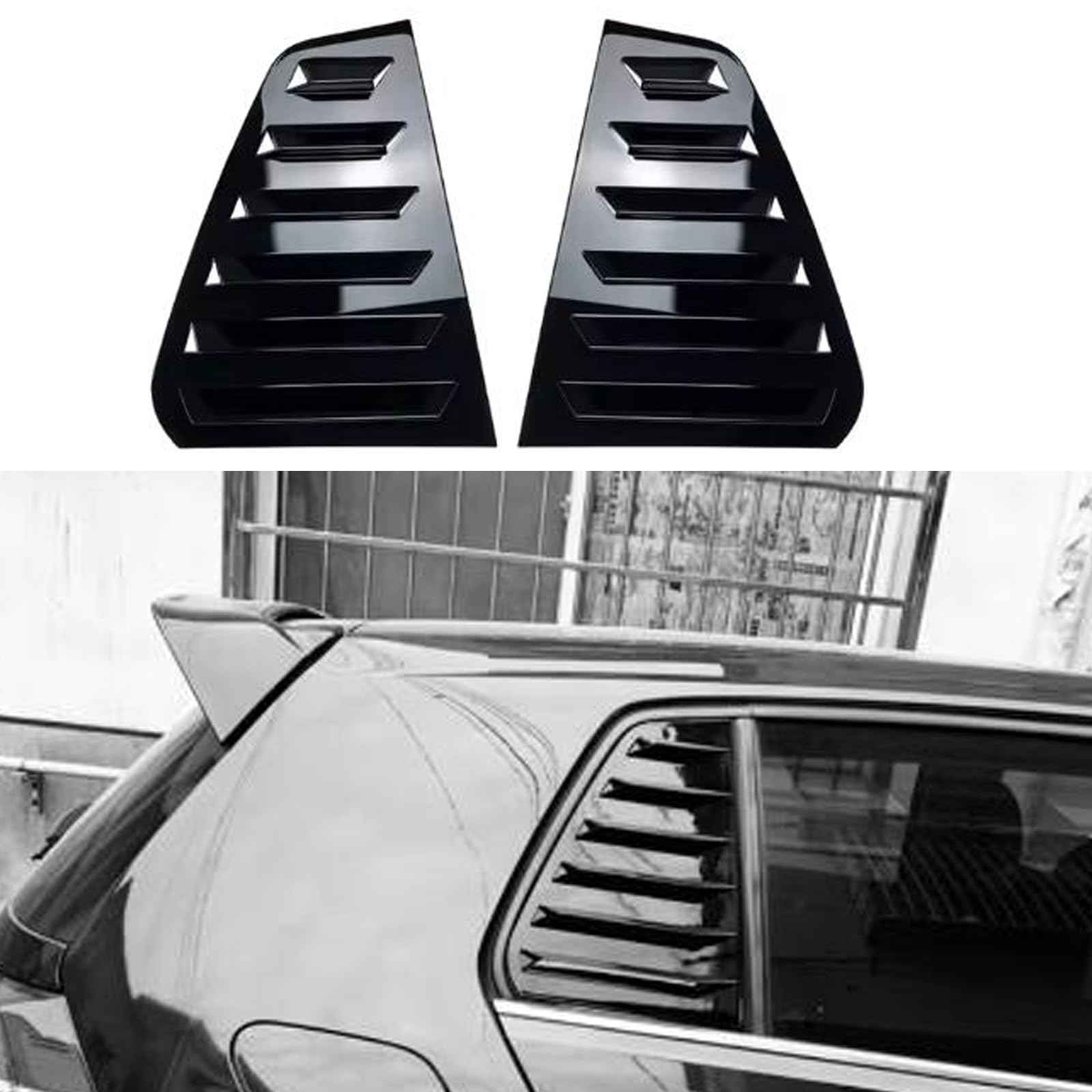 Heart Horse 2pcs for V-W Volk/swagen Golf7 MK7 7.5 GTI R 2013-2019 Accessories Sporty Car Auto Exterior Rear Side Window Louvers Air Vent Scoop Shades Cover Trim Blinds -Glossy Black