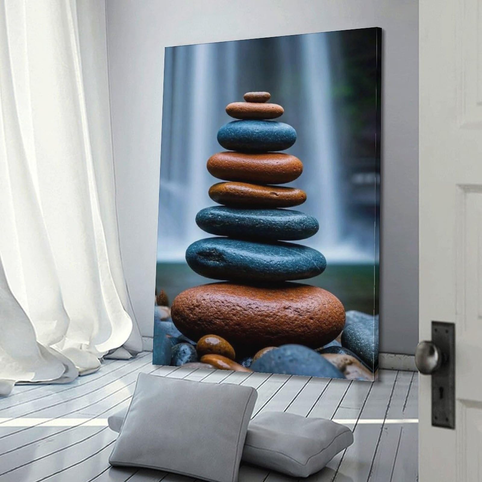 XKUGA Poster con stampa su tela decorativa moderna, motivo: meditazione Zen Surreale, Rock Balancing, ideale per famiglia, grotta degli uomini, sala giochi, camera da letto di ragazzi e ragazze, 40 x