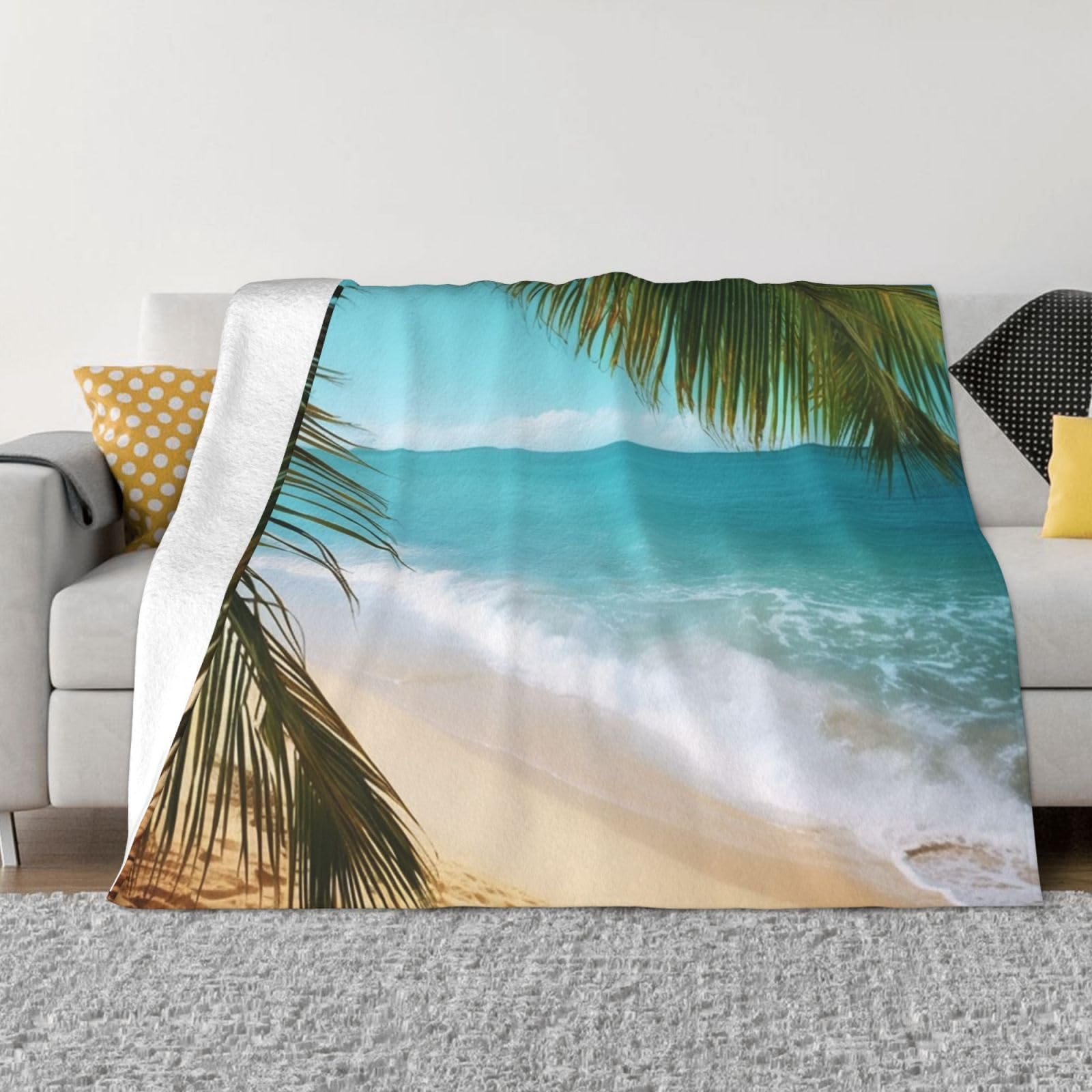 Couverture polaire en flanelle haut de gamme au motif océan pour canapé