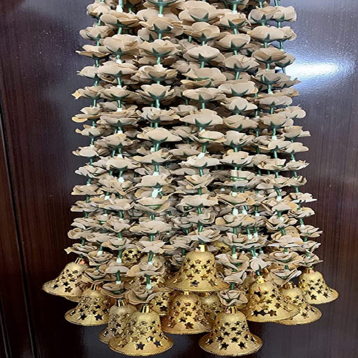 RHD- REEHL HOME DECOR - Artificial Velvet Roses with Golden Star Bell | Garland Door Toran Home Door Diwali | Wedding Decoration Wall Hanging Item 2.10 Ft Approx (Coffee Colour, Pack of 4)