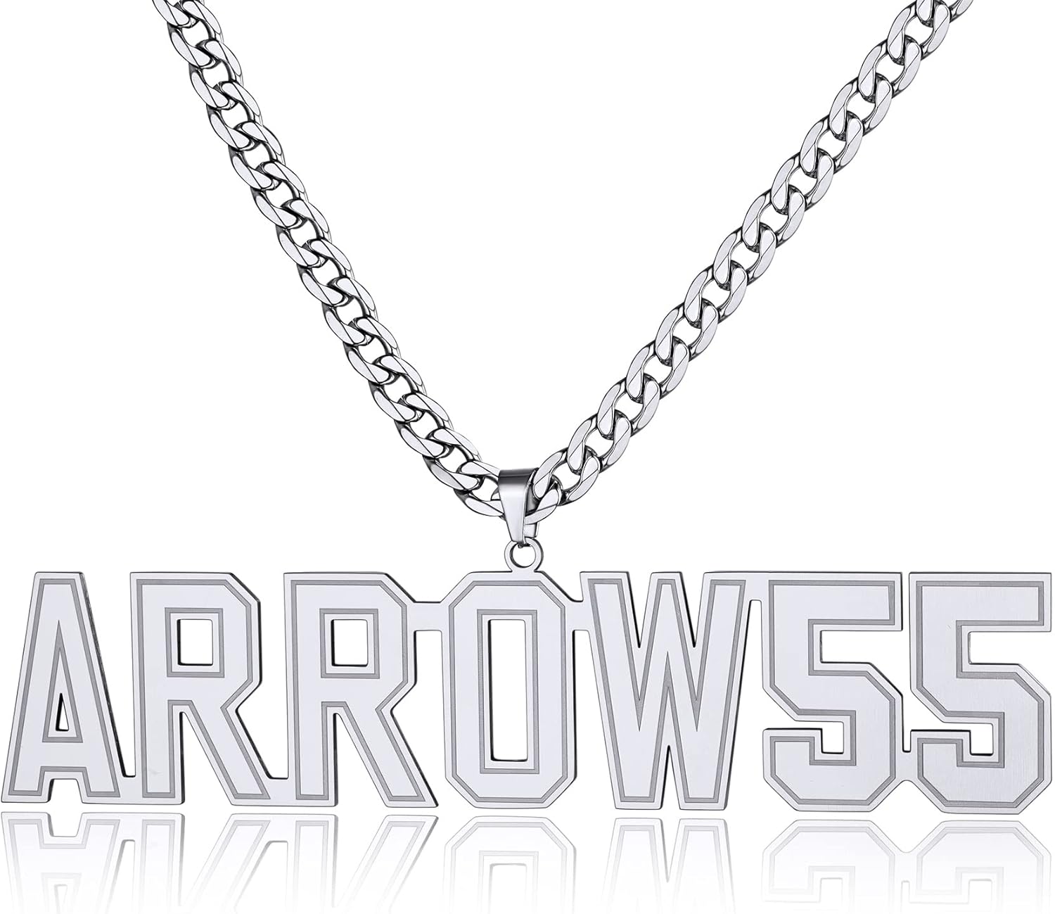 GoldChic Custom Name Necklace for Sports Men Athletes, Mens Personalized Initial letter Necklaces, Large Alphabet Pendant with 4mm Cuban Chain