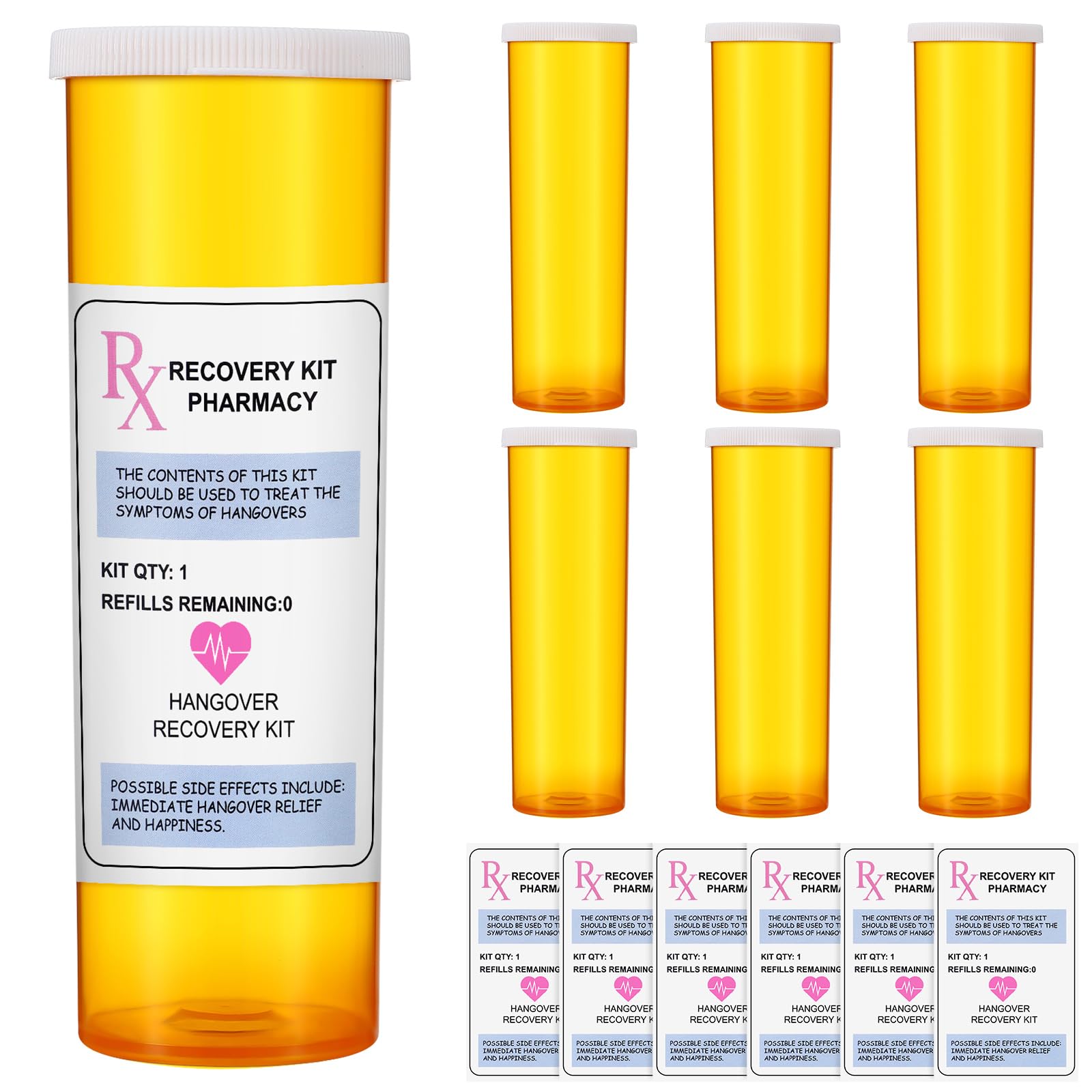 Yungyan 6 Pack Bachelorette Party Empty Bottles Kit Yellow Pill Bottles Large for Bachelorette Bride Wedding 21st Birthday Travel Party Supplies (