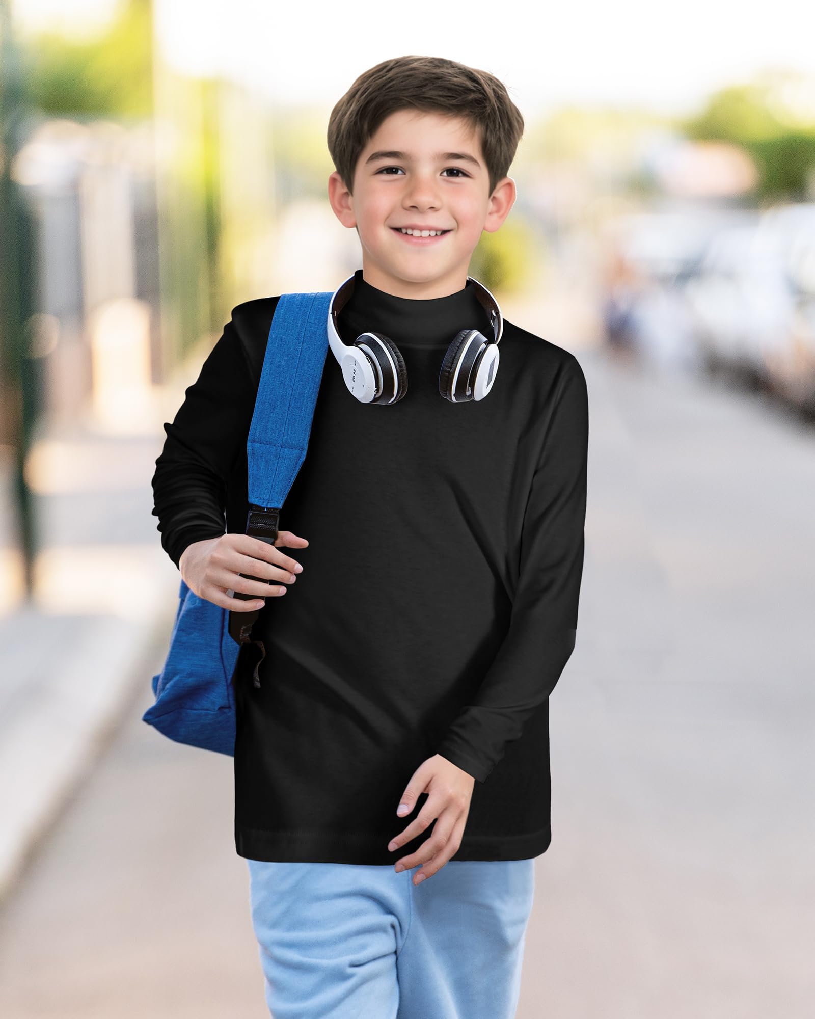 Auranso Paquete de 3 camisetas de manga larga para niños y niñas, cuello alto, color liso, cálidas, unisex