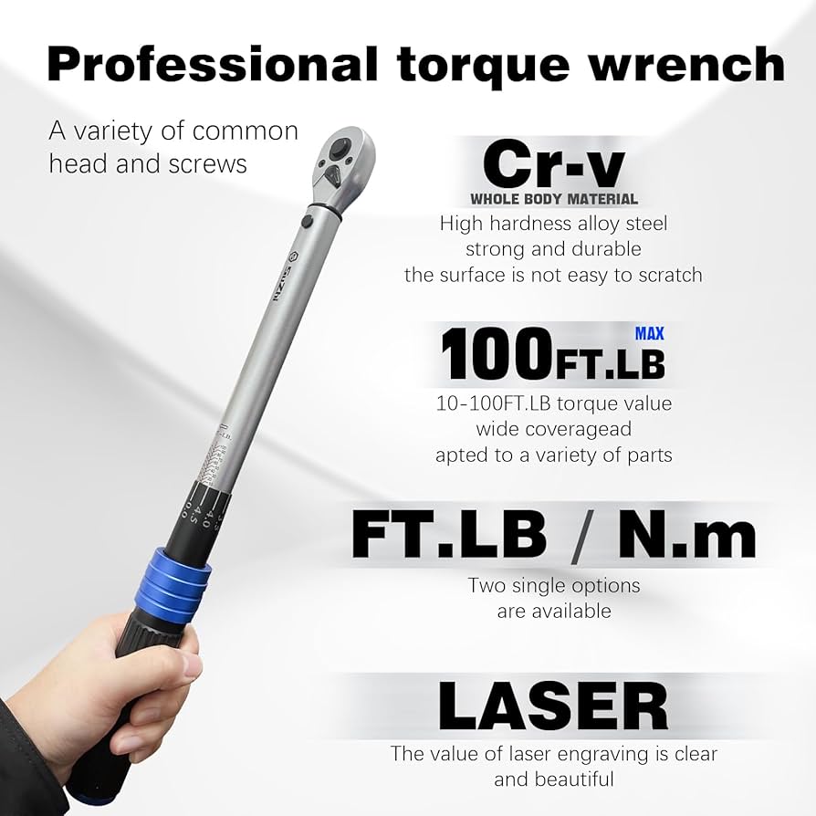 SuZhi 3/8 Inch Drive Torque Wrench 10-100ft.lb/13.6-135.6Nm