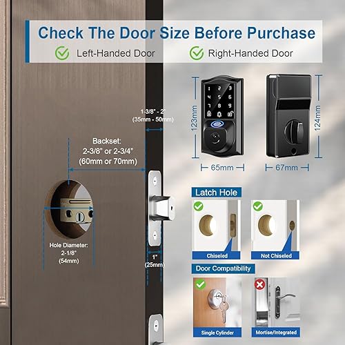 Miniatura 6 de Cerradura de puerta inteligente Wi-Fi, cerradura de puerta de huellas dactilares con Wi-Fi integrado, cerradura de puerta de entrada sin llave para