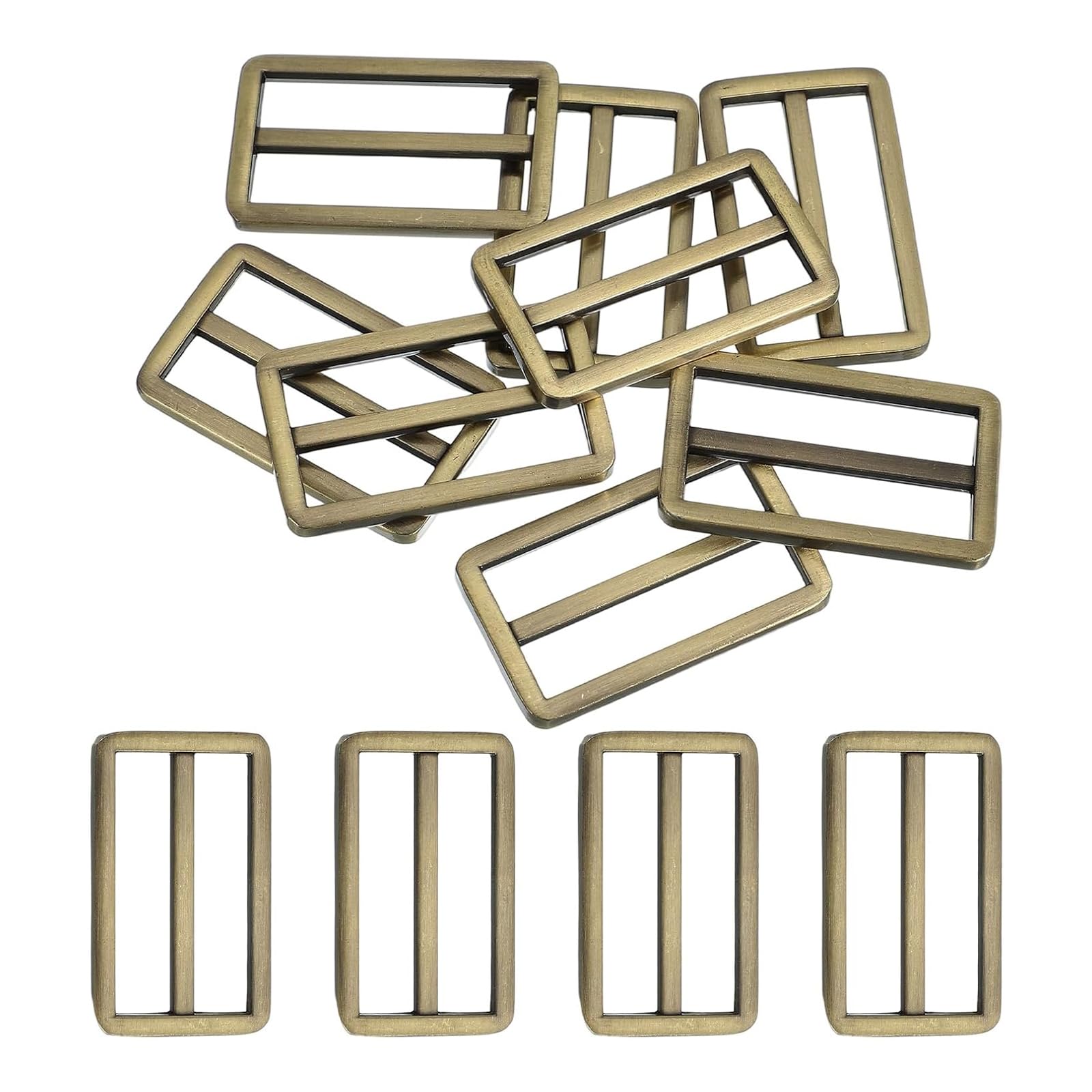 Unifizz 8pcs Flat Metal Slide Buckles 1" 1.2" 1.5" 2" Adjustable Webbing Strap Fastener, Slider Adjuster for Pet Collars, Bag Straps and DIY Sewing, Bronze