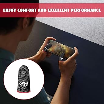12 PCS Finger Sleeves for Mobile Gaming,Silver Fiber Gaming Finger Sleeves,Ultra-Thin 0.3mm Mobile Gaming Finger Sleeve for Mobile/Tablet,Breathable Touchscreen Protectors for Gamers (Black)