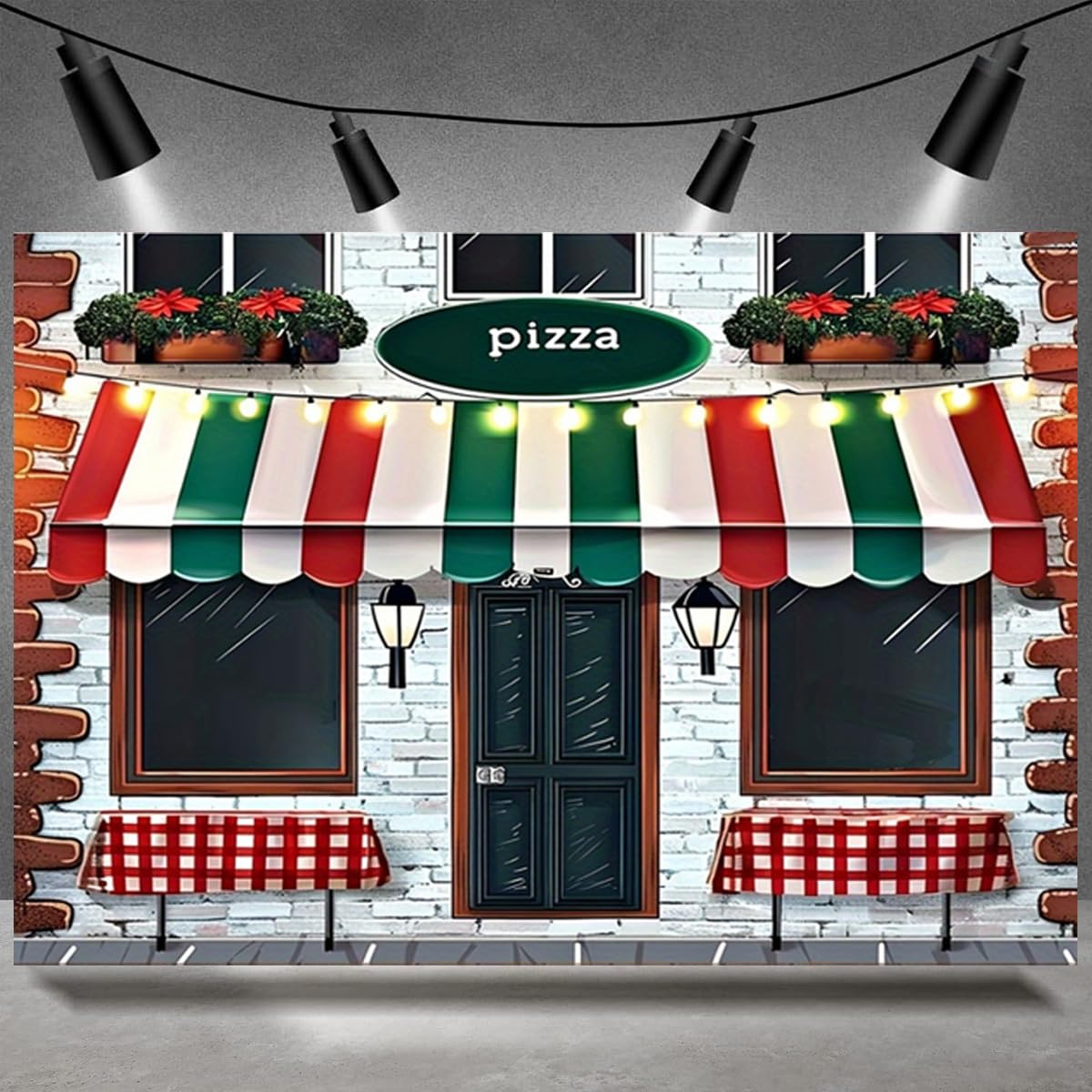Pizza Shop Photography Backdrop Vintage Pizzeria Shop Brick Wall Background Kids Cooking Baby Shower Birthday Party Portrait Decor Backdrop Baby