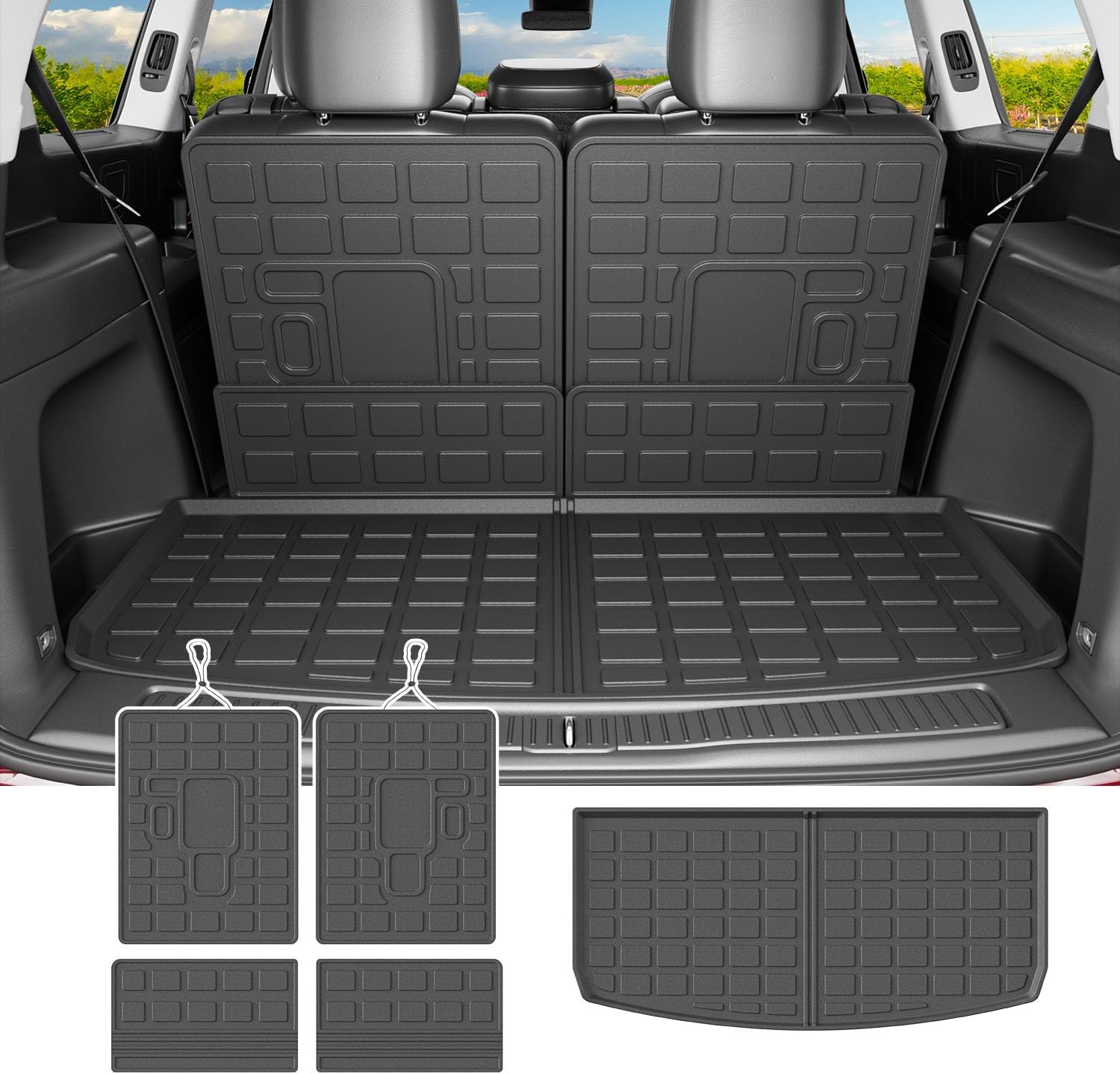powoq Cargo Mat Compatible with 2021-2025 Jeep Grand Cherokee L Overland Trunk Mat Backrest Trunk Liner TPE Cargo Liner Replacement for 2021-2025 Jeep Grand Cherokee L Accessories Rear Trunk Mat+Rear Backrest Mat Compatible with Grand Cherokee L