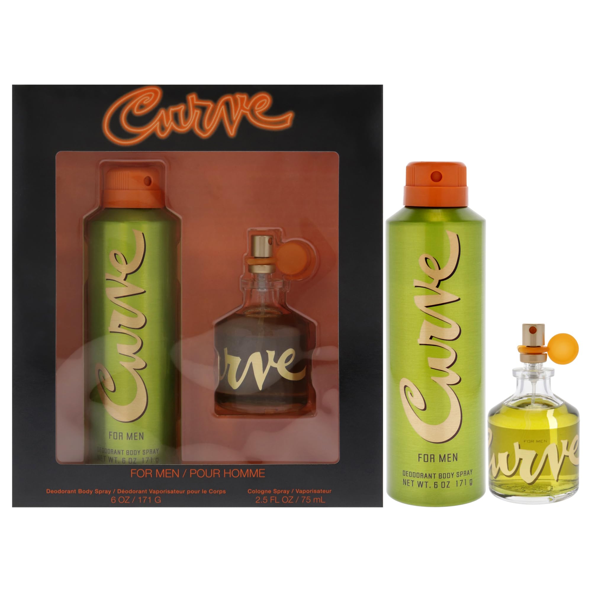 Curve Men's Cologne Fragrance Set, Deodorant Body Spray & Cologne Spray, Casual Day or Night Scent, Spicy Wood Magnetic Scent, 2 Piece Set