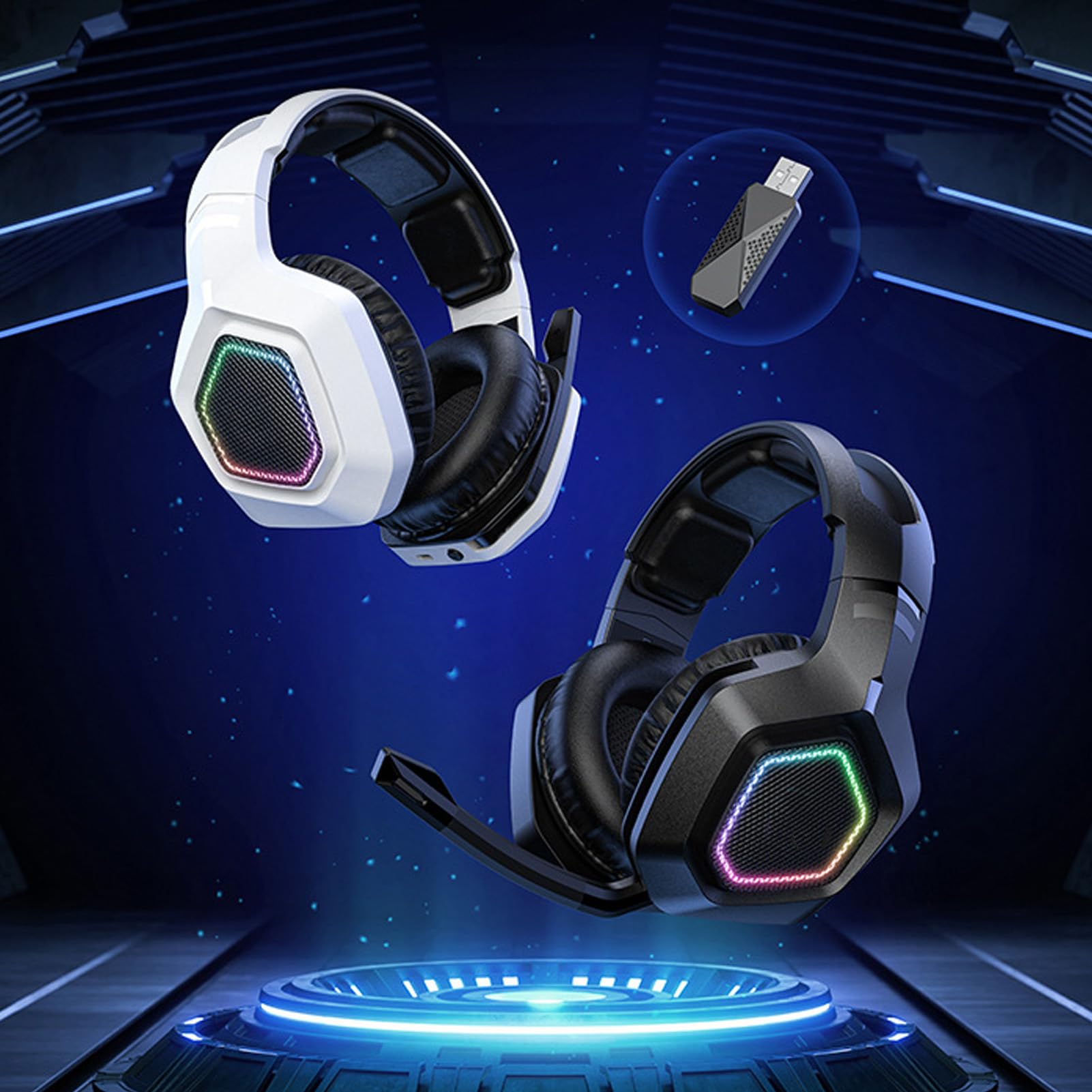 Drfeify Cuffie Wireless Gaming, 2.4Ghz per PC con Microfono e USB bianche, for Gamer, Streaming, Casual Users