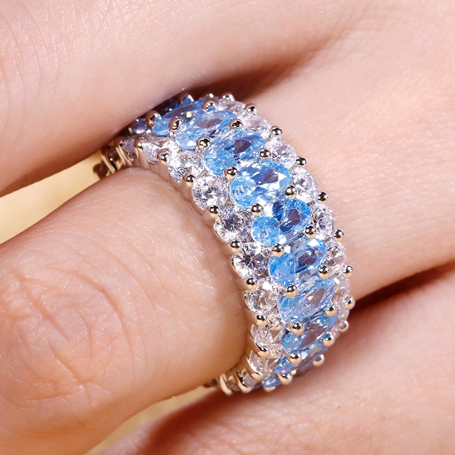 Jeulia Diamond Wide Eternity Ring Band: Sterling Silver Classic Oval Round Cut Ruby Wedding Women's Band CZ Engagement Anniversary Christmas Promise Romantic Jewelry with Gift Box