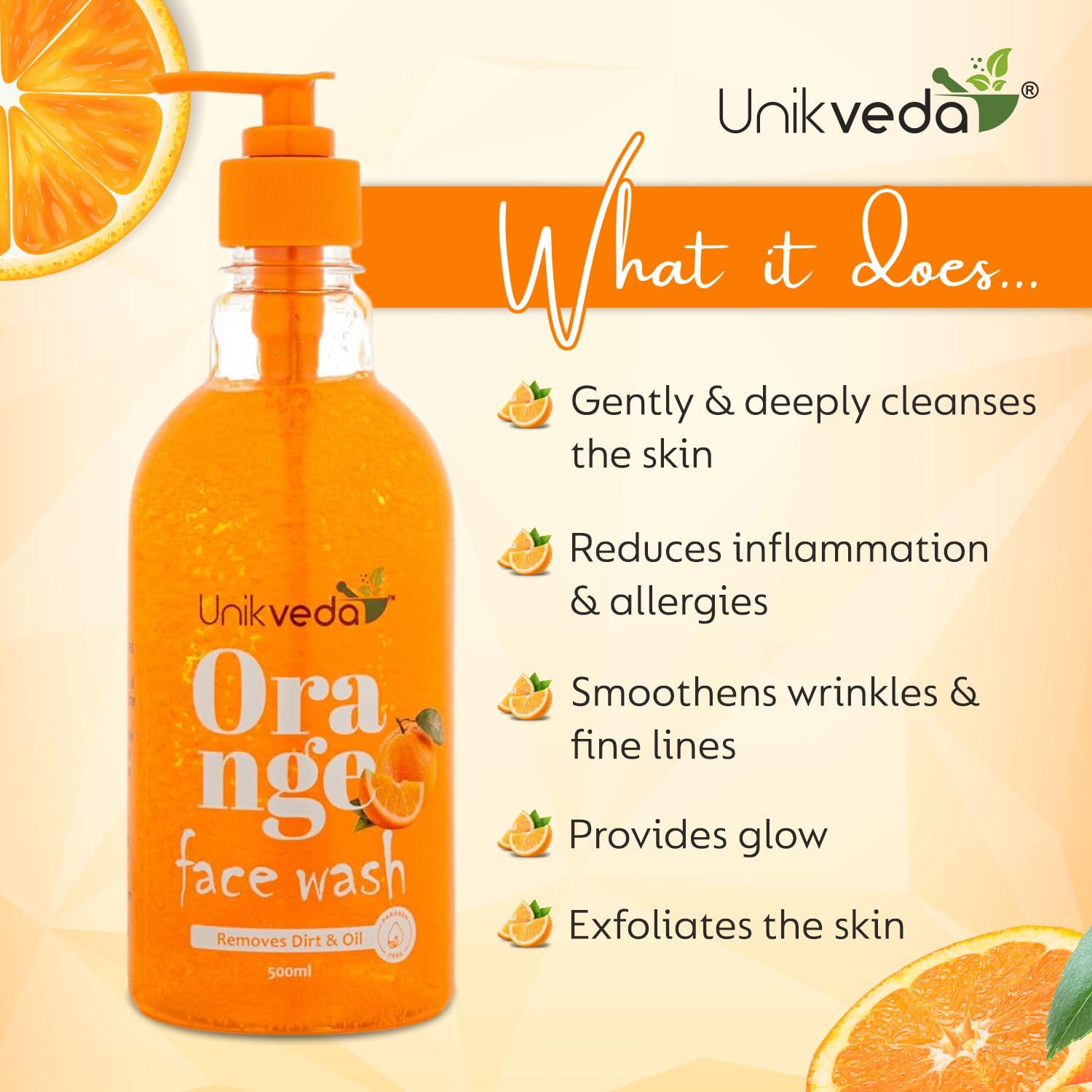 UNIKVEDA Orange Natural Skin Brightening Face Wash Detoxifying, Facial Cleanser For Men n Women For All Skin Types, 500 Ml 2