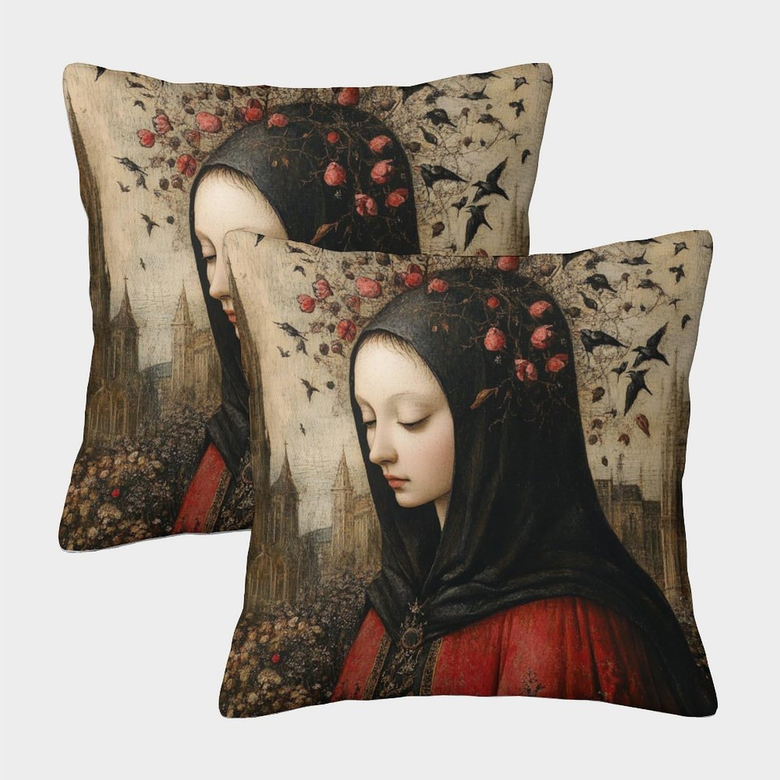 kaiyun 2 Pack Throw Pillowcase 50x50cmPriestess Portrait,Tarot Style Pattern Cushion Cover Home Decoration