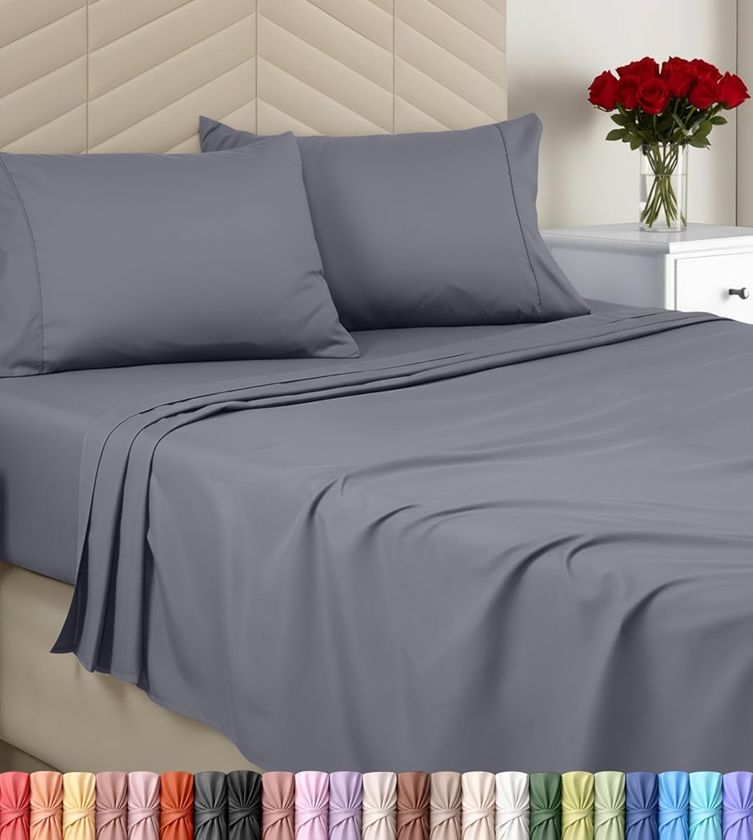 Utopia Bedding Juego de sábanas Queen de 4 piezas, sábanas suaves - Gris | Sábana de hotel cómoda y transpirable, con certificación OEKO-TEX, ajuste cómodo y seguro, incluye 1 sábana ajustable, 1 sábana plana y 2 fundas de almohada