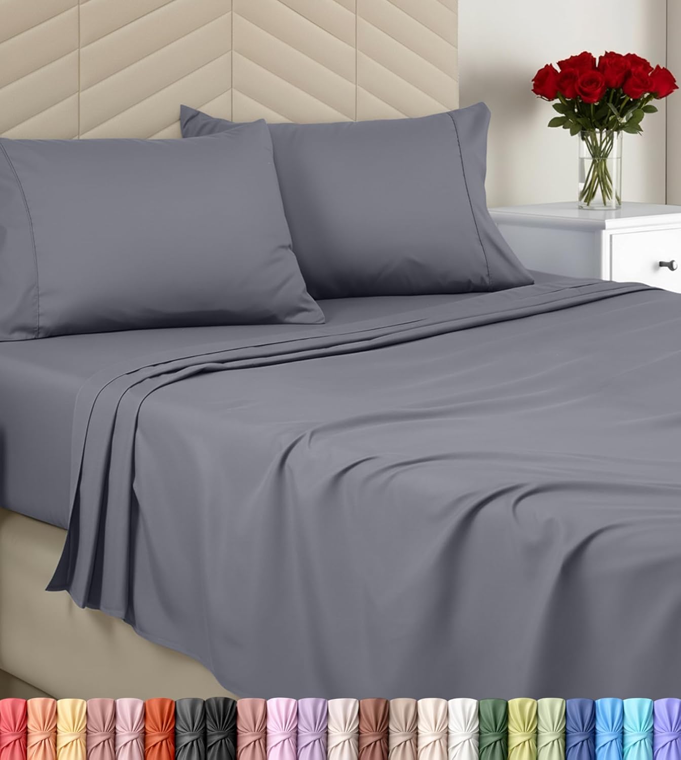 Utopia Bedding Queen Grey Sheet Set - Ultra Soft Brushed Microfiber, Deep Pocket 15", Wrinkle Fade Resistant 4pc