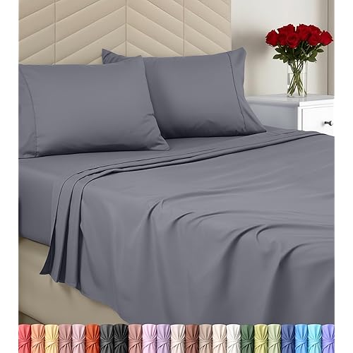 Utopia Bedding Queen Sheet Set – Brushed Microfiber – Ultra Soft Bed Sheets for Queen Size Bed Set – Deep Pocket, Wrinkle & Fade Resistant – Includes 1 Fitted, 1 Flat, 2 Pillowcases (Grey)