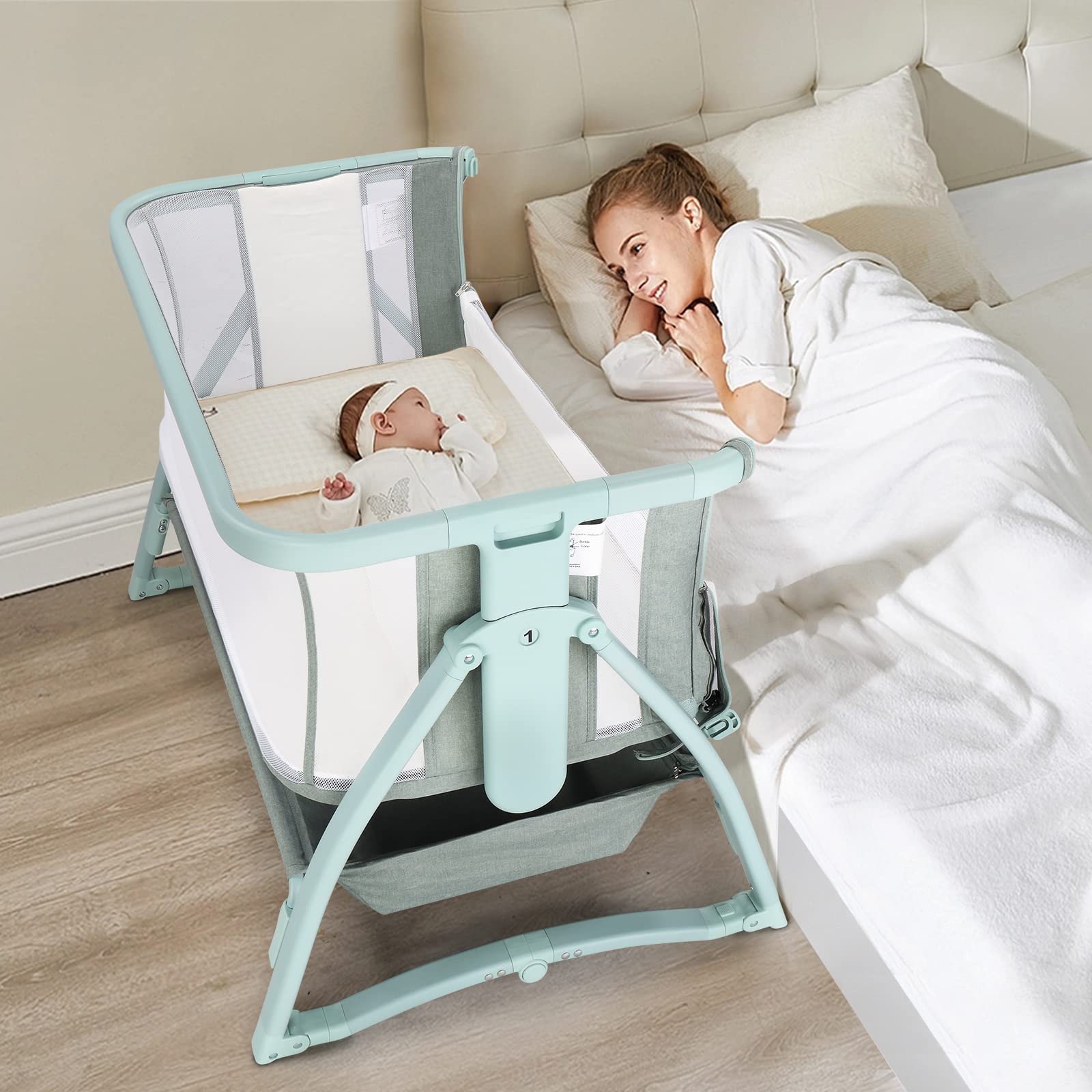 Bedside Sleeper Rock Bassinet Height Adjustable Breathable Net Bed