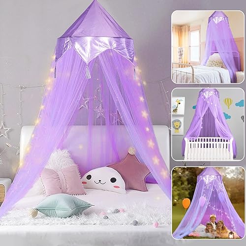 Jeteveven Toldo de cama, cortina de cama para toldo de tamaño individual a King, cortinas de toldo para bebés niños y adultos, cúpula de encaje