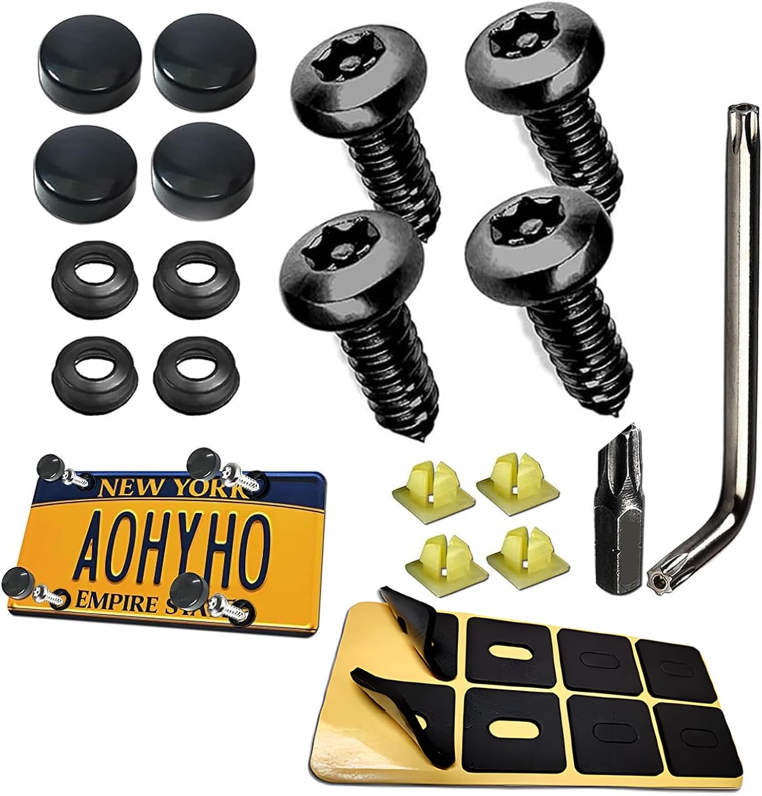 dawfall 4 PCS Car License Plate Mounting Screw Kit, Stainless Steel US Standard Car License Plate Frame Anti-Theft Thimble Screws, Replacement Fixing Accessories, Compatible with Most Cars (Black)