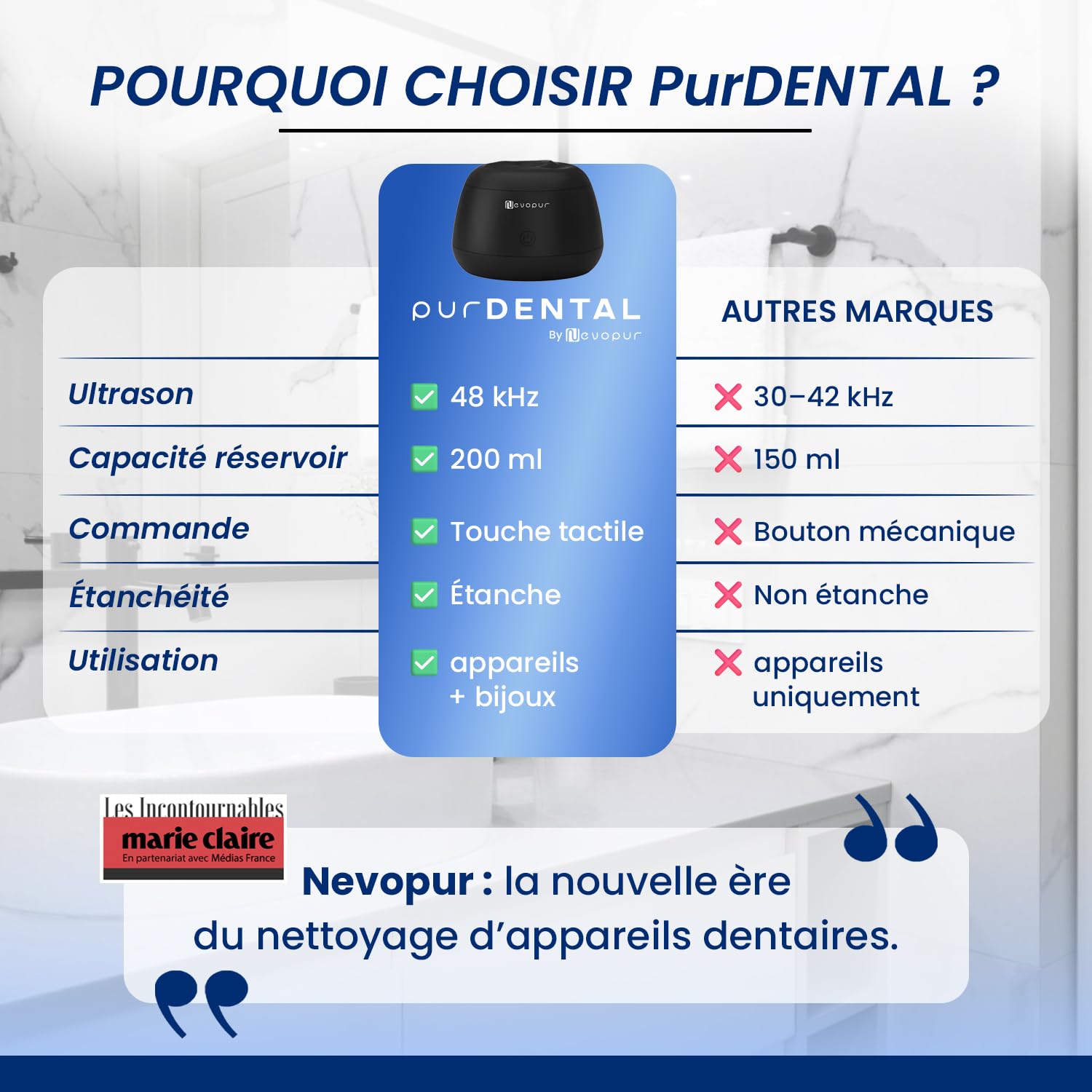 Nettoyeur Ultrason Appareil Dentaire purDENTAL 30 purTABS 48 kHz Désinfection UV Bac Inox 200 mL