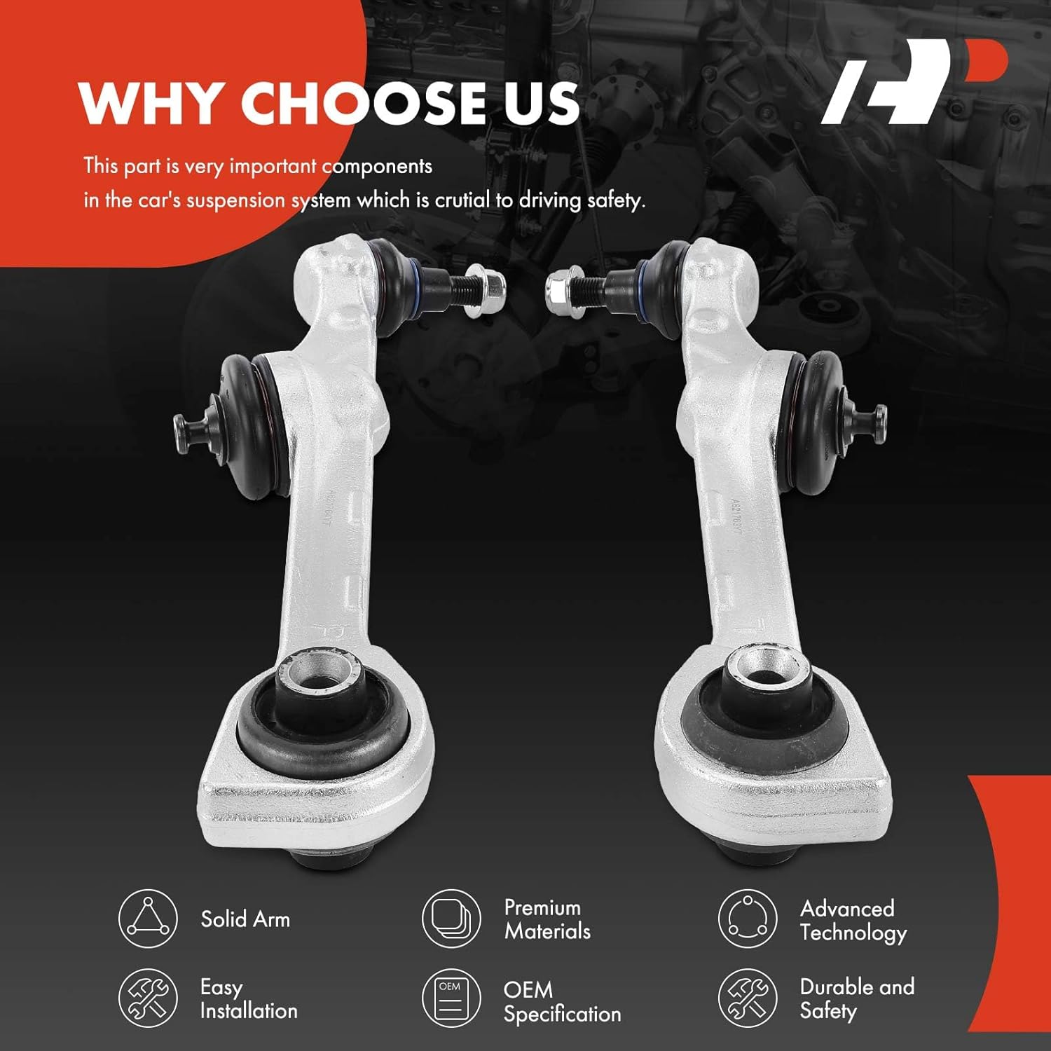 A-Premium 2 x Front Rearward Lower Control Arm, with Ball Joint & Bushing, Compatible with Mercedes-Benz S400 10-13, S450 08-11, S550 S600 S65 AMG 07-13, S63 AMG 08-13, RWD