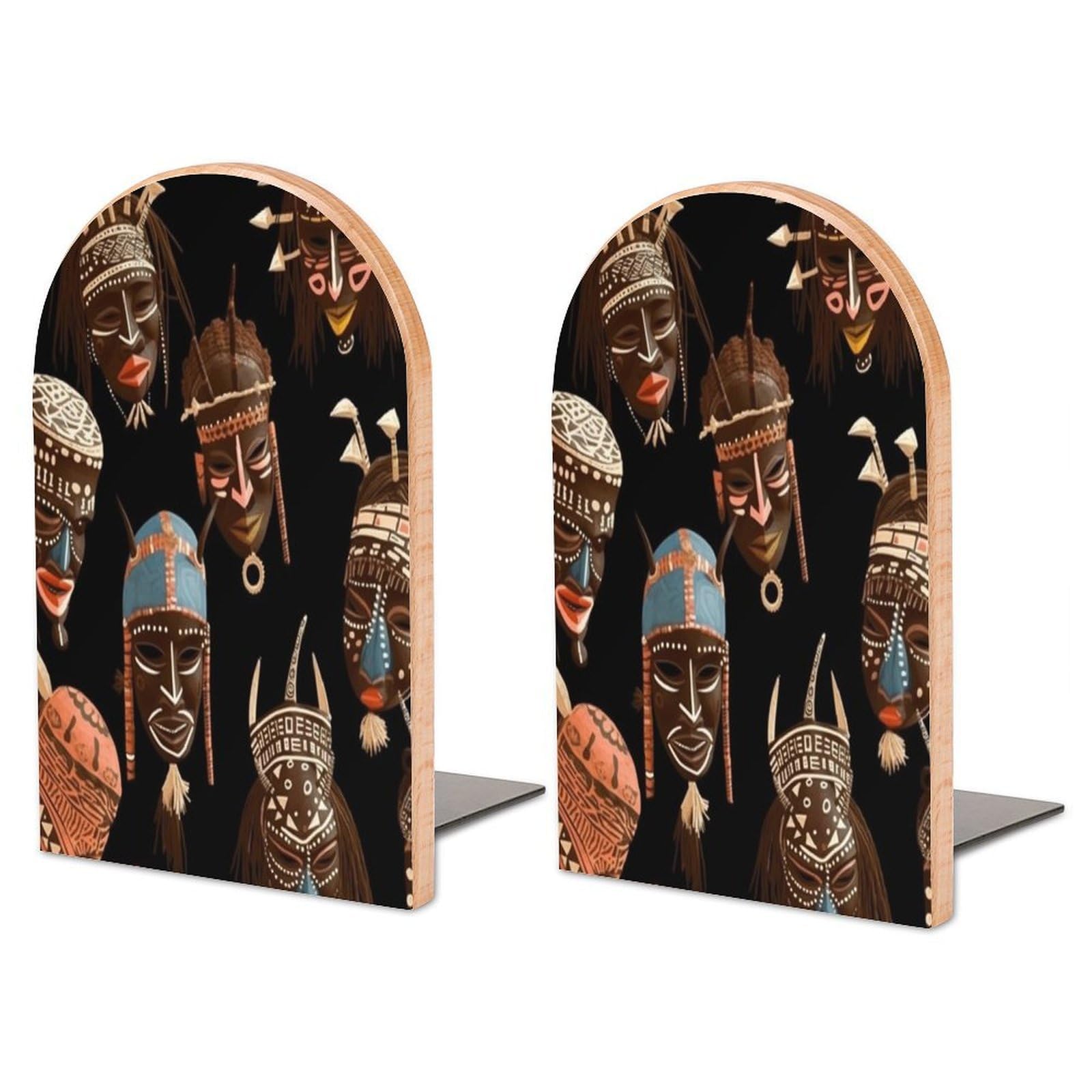 African Ritual Ethnic Tribal Wood Bookend for Shelves 1 Pair