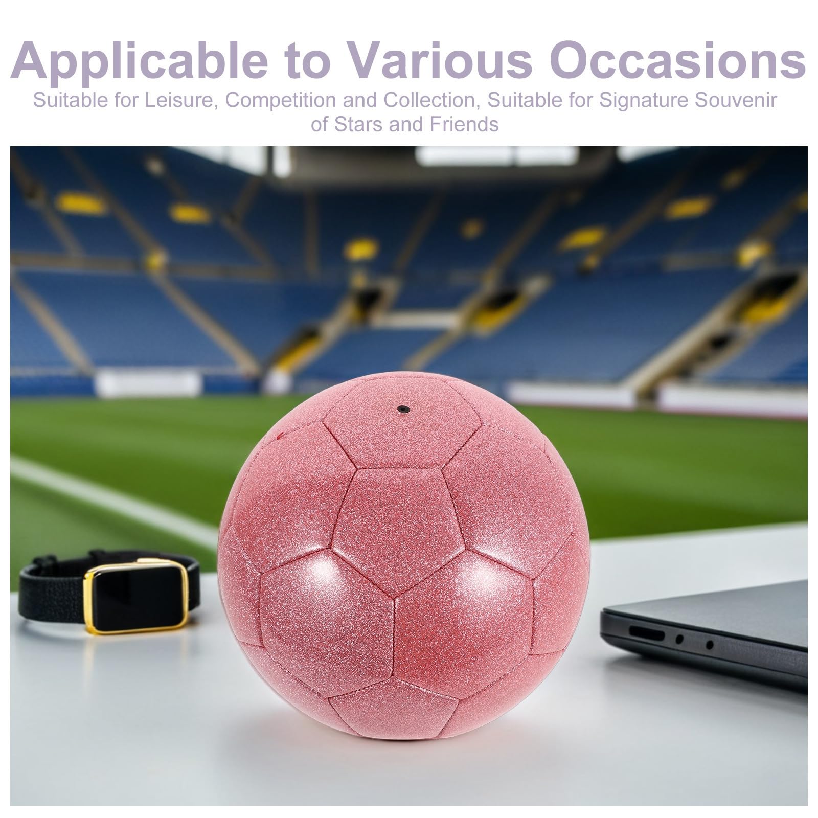 Kichvoe Balón Color Holográfico de Brillante Fútbol Diseño Rosa PVC Material Resistente Fácil de Limpiar en y para Premios Fiestas y Recreación Deportiva